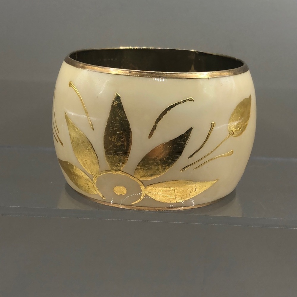 Vintage brushed gold wide statement style bangle bracelet.